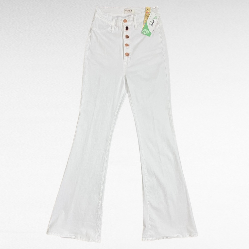 Vibrant M.I.U. | White Stretch Denim High Waisted Button Fly Bell Bottom Jeans